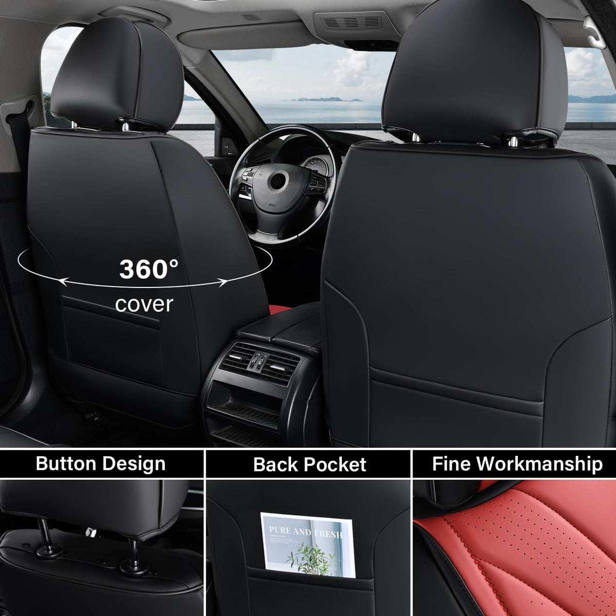 Black Red 2 Pack Leather Car Seat Covers N622