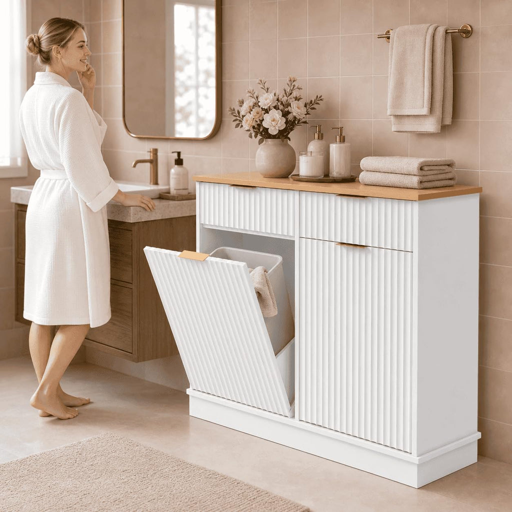 White Double Tilt Out Trash Can Cabinet C5465