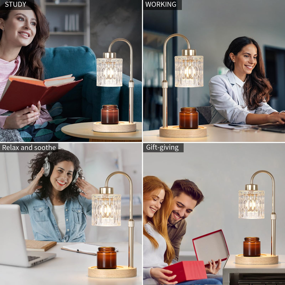 Gold Candle Warmer Lamp with Dimmer and Timer J568812