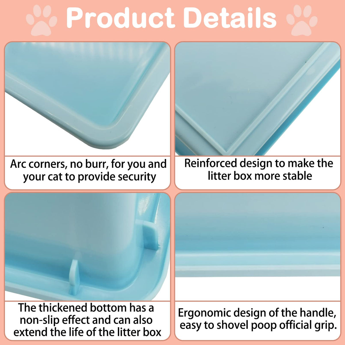 Medium Open Cat Litter Box with Scoop, Non-Stick Plastic, 15 x 11 x 4 Inches L608