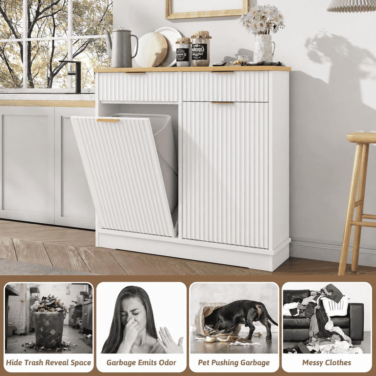 White Double Tilt Out Trash Can Cabinet C5465