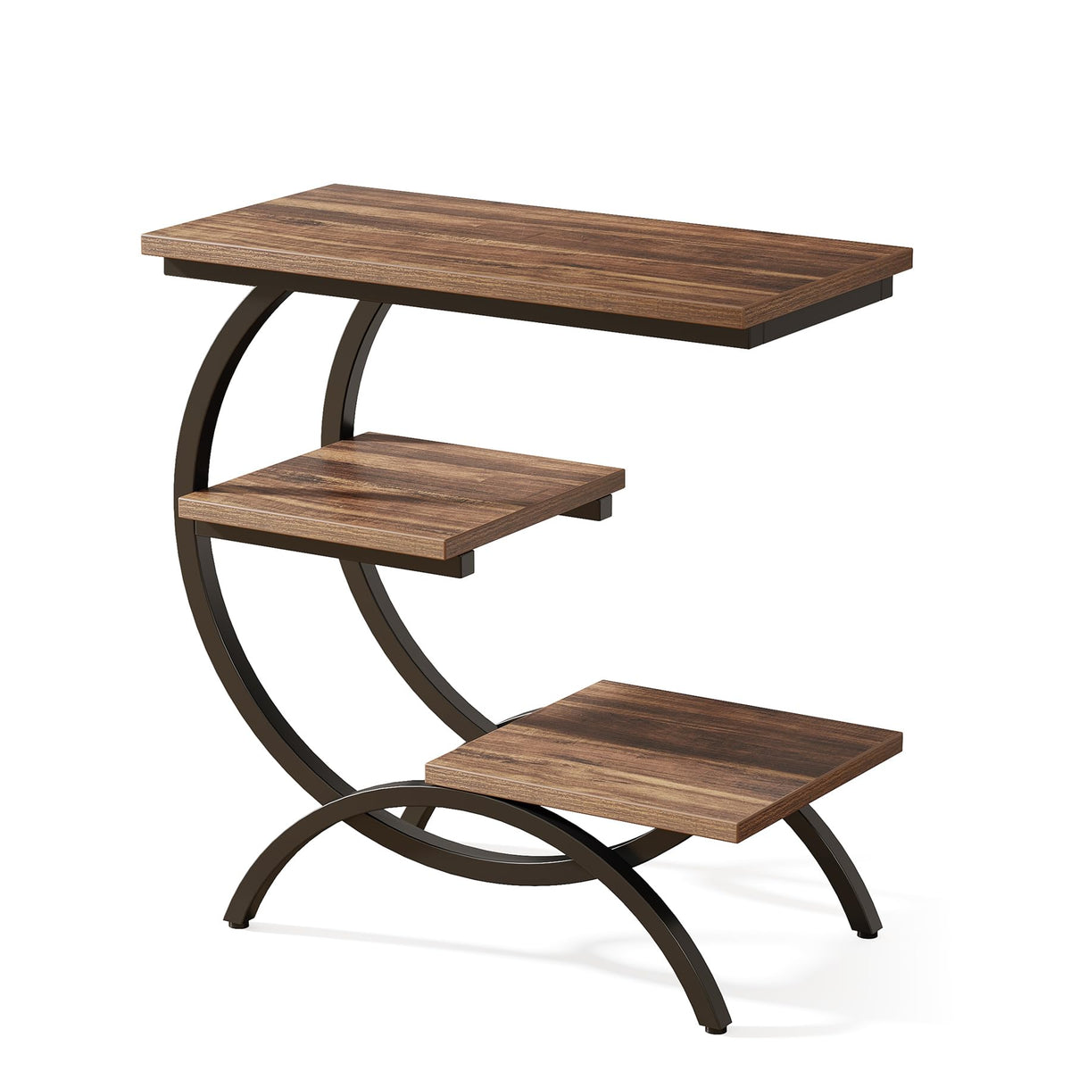 C-Shaped 3-Tier End Table with Curved Metal Frame L661
