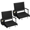 2 Packs Foldable Stadium Seats with Adjustable Backrest and Cup Holders Black T2583