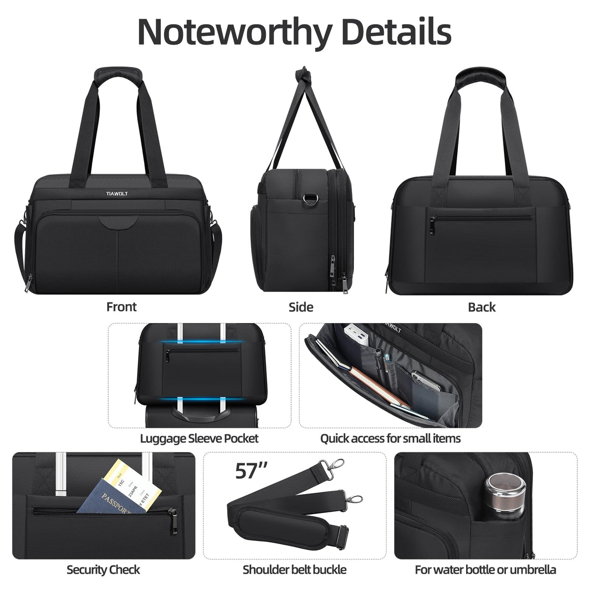 Black Expandable Carry-On Luggage Duffel Bag with Adjustable Strap K91296
