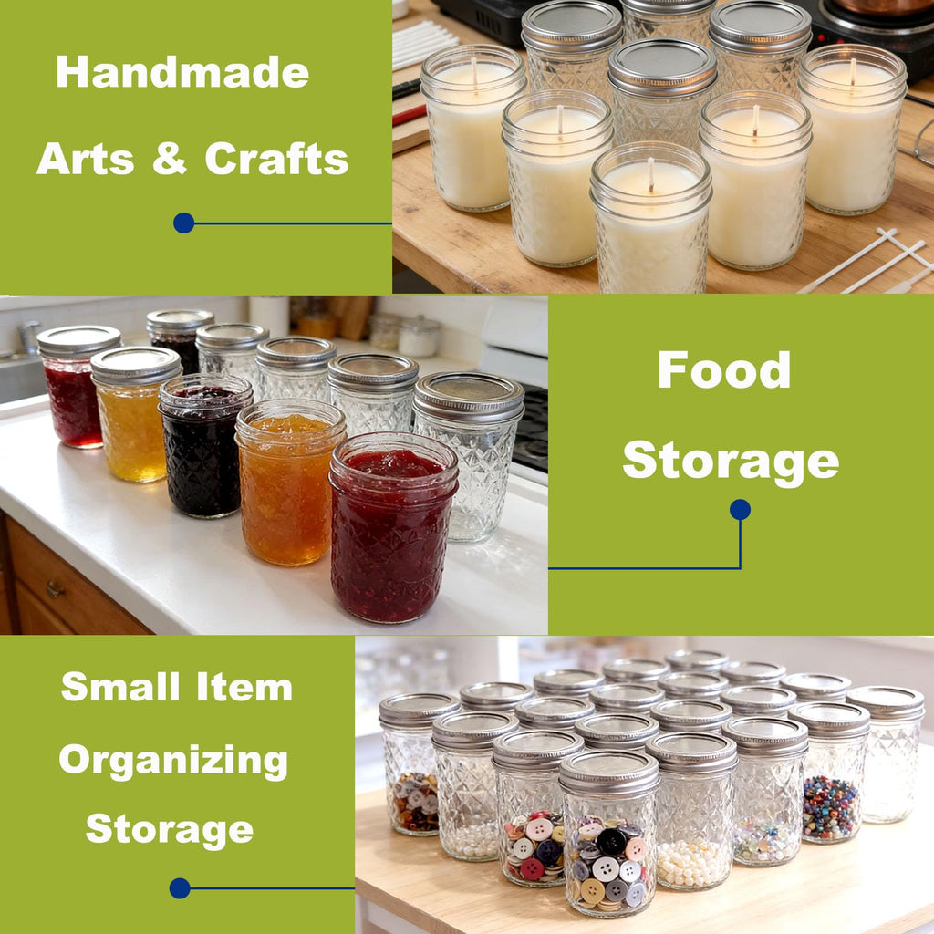 12 Pack Glass Mason Jars with Lids 16 oz & 8 oz I399177