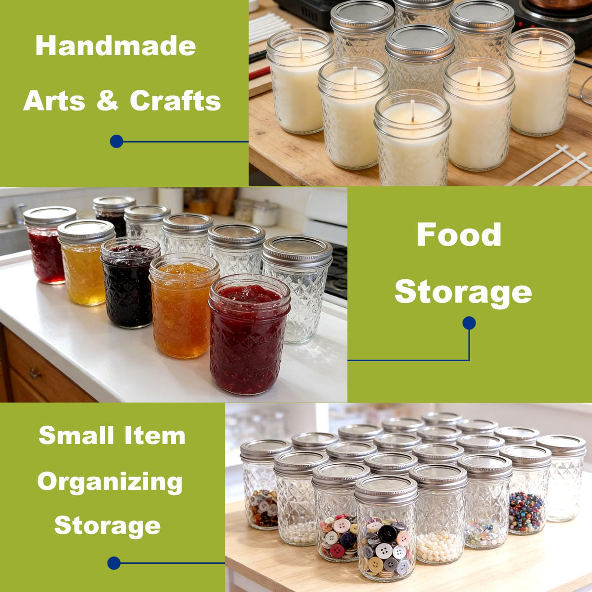 12 Pack Glass Mason Jars with Lids 16 oz & 8 oz I399177