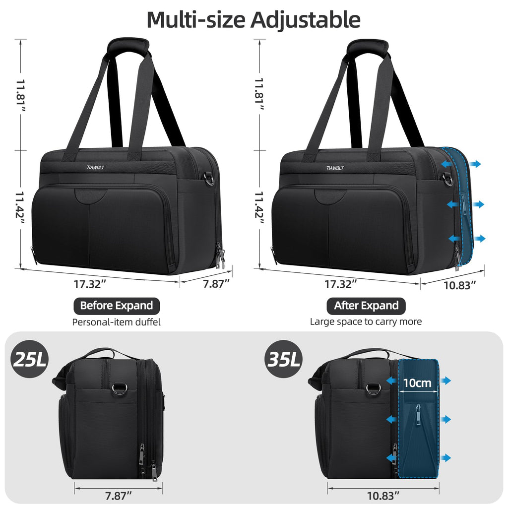 Black Expandable Carry-On Luggage Duffel Bag with Adjustable Strap K91296