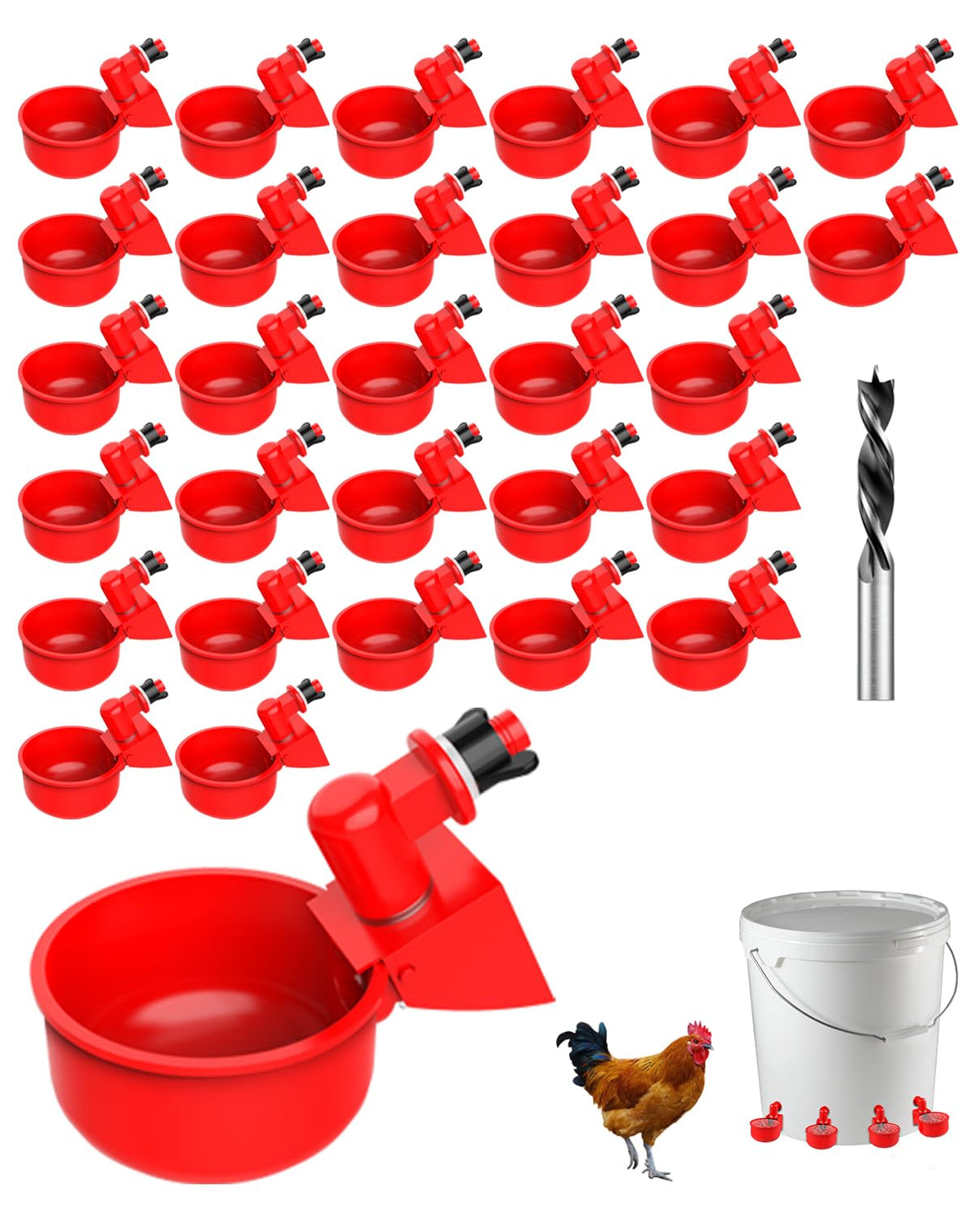 30 Packs Large Automatic Poultry Water Feeder Cups with Tee Fittings Q960
