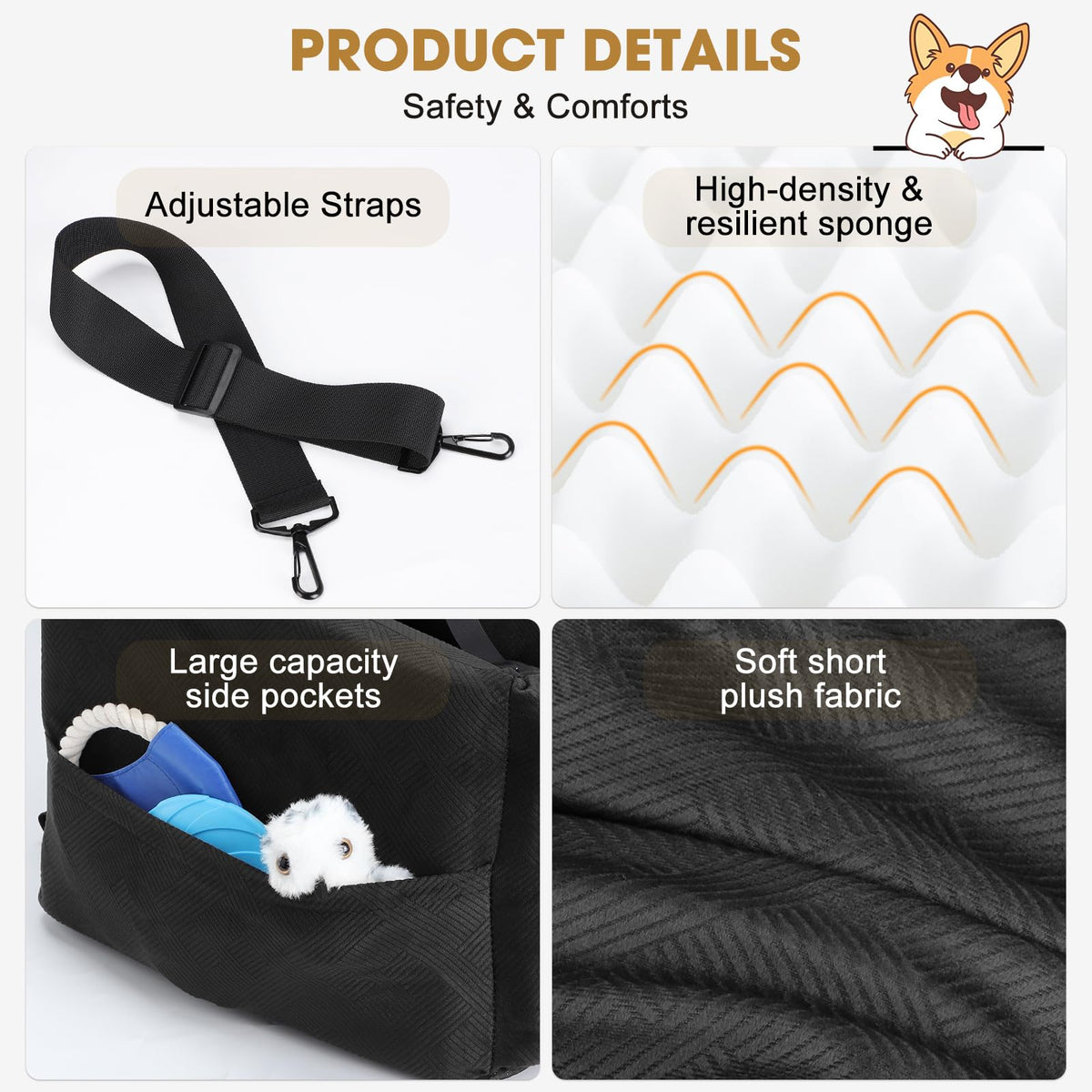 Dog Car Seat with Detachable Washable Cover and Cushion X4186