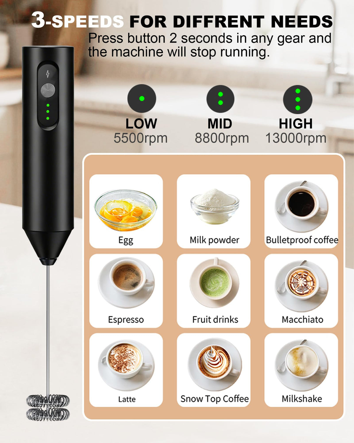 Rechargeable Handheld Milk Frother A849
