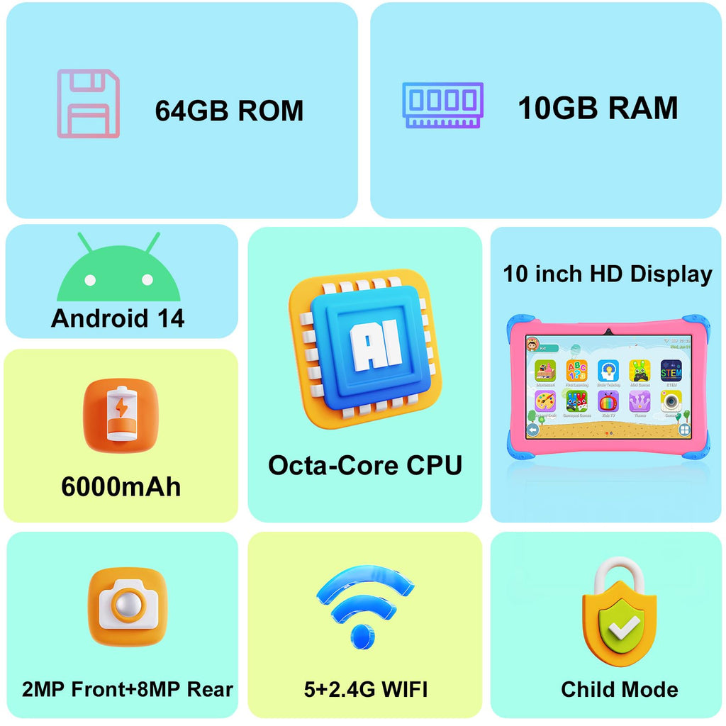 10 inch Android 14 Kids Tablet with Case Z27121