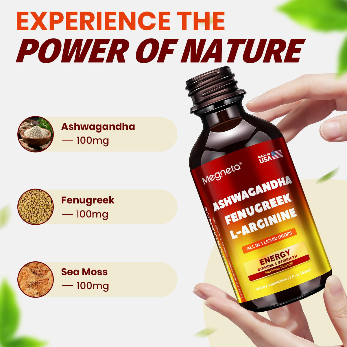 Ashwagandha Fenugreek L-Arginine Liquid Drops 2 fl oz D4076