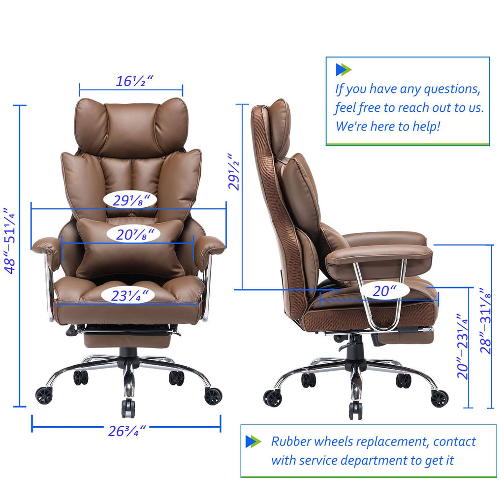 Big and Tall Brown PU Leather Office Chair with Lumbar Support G112