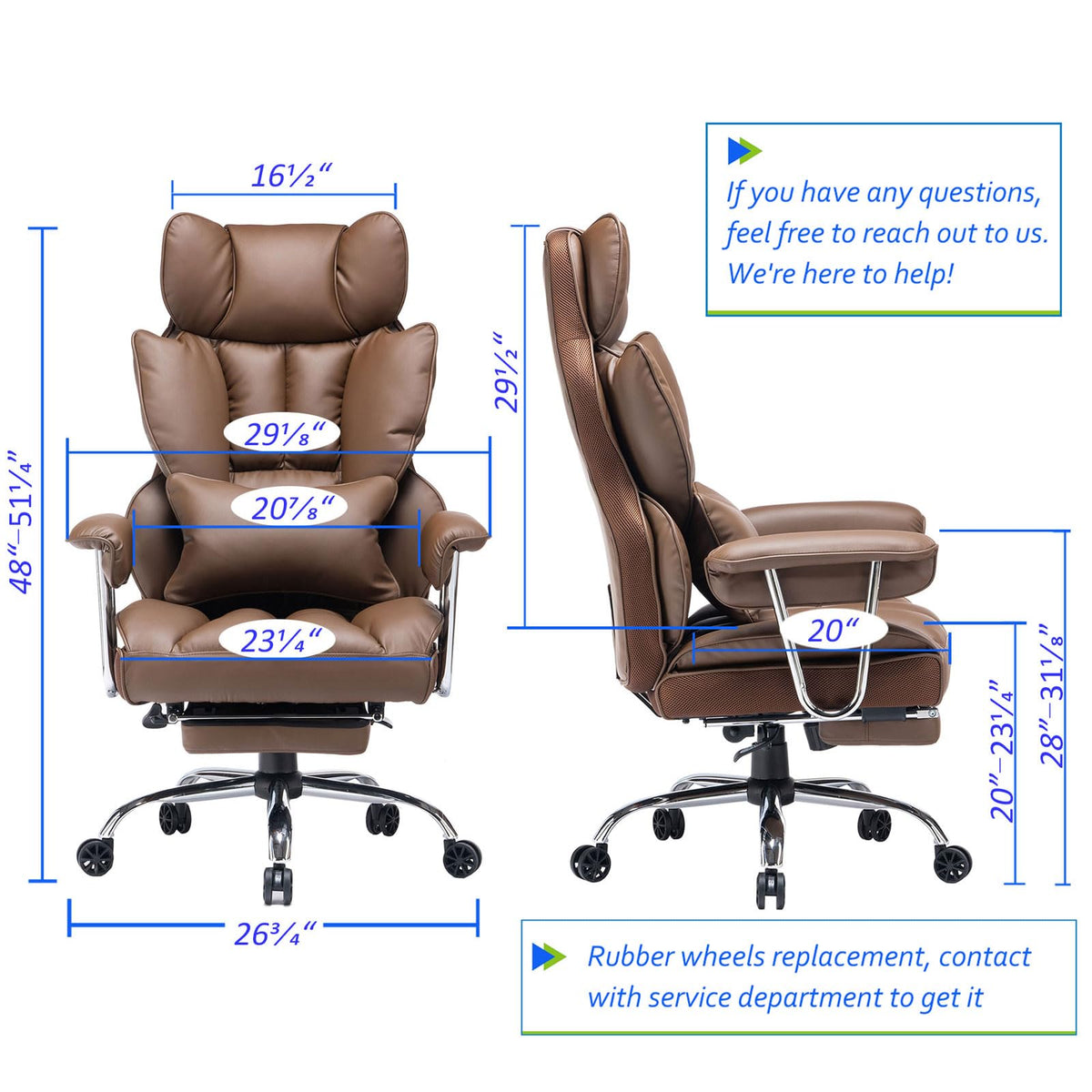 Big and Tall Brown PU Leather Office Chair with Lumbar Support G112
