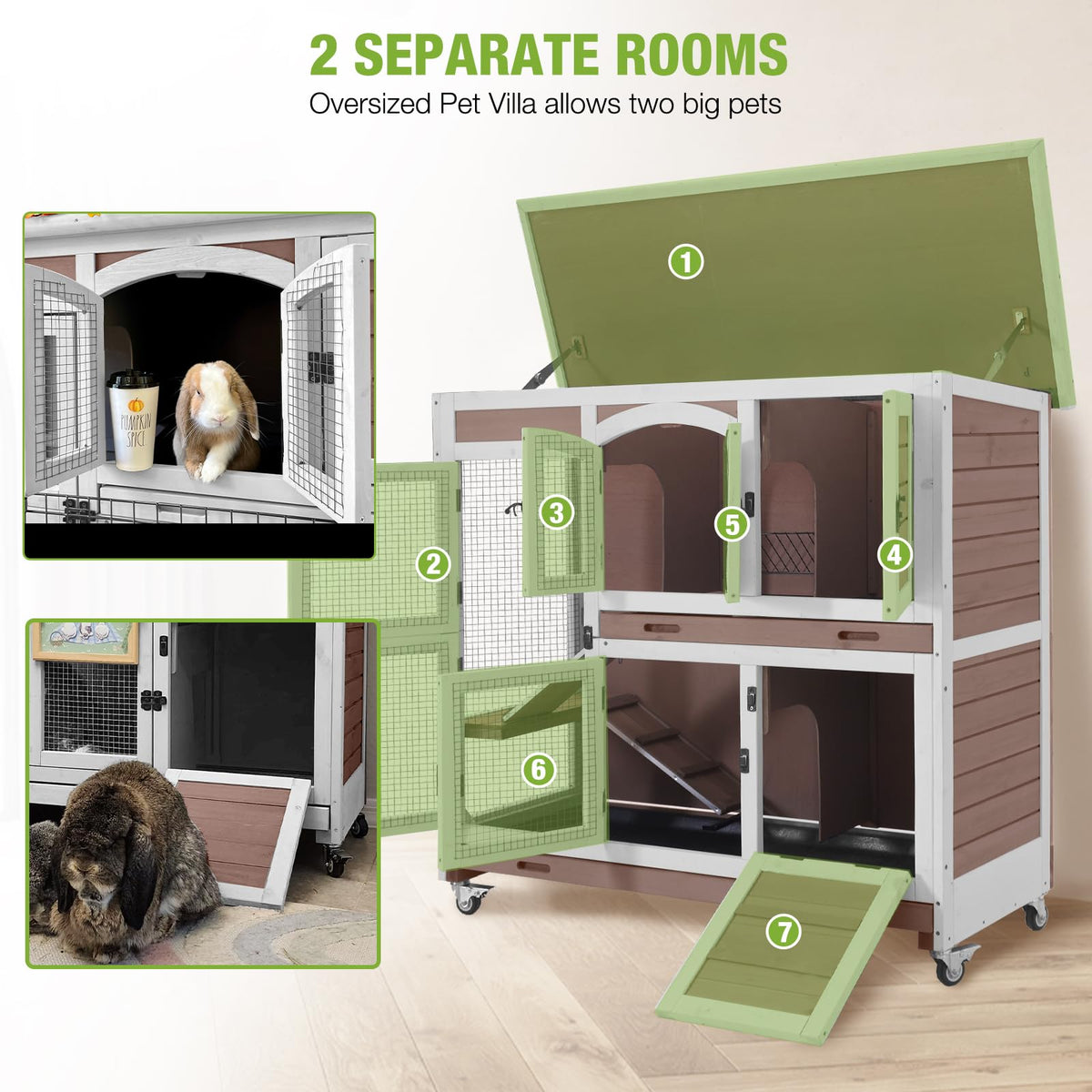 Two-Story Rabbit Hutch with Wheels V5443