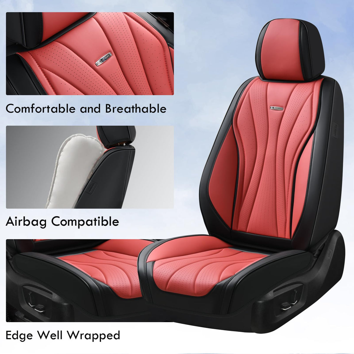 Black Red 2 Pack Leather Car Seat Covers N622