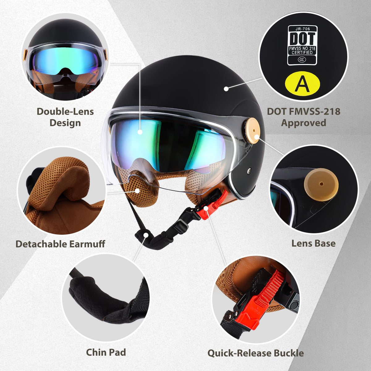 3/4 Open Face Motorcycle Helmet Dual Visors DOT Approved O72173