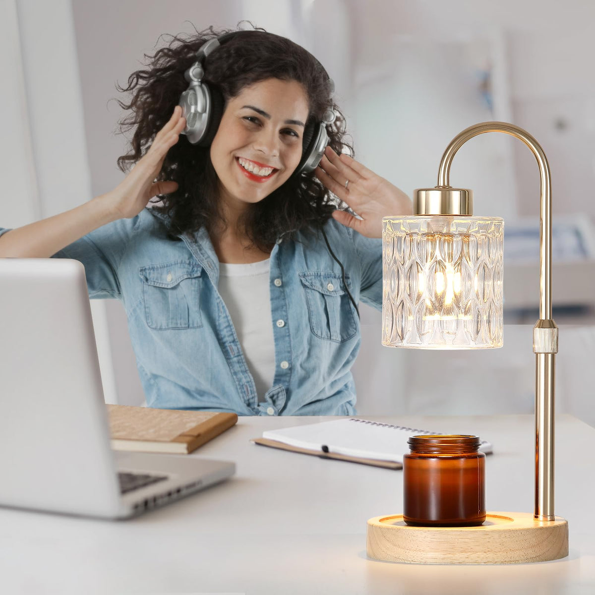 Gold Candle Warmer Lamp with Dimmer and Timer J568812