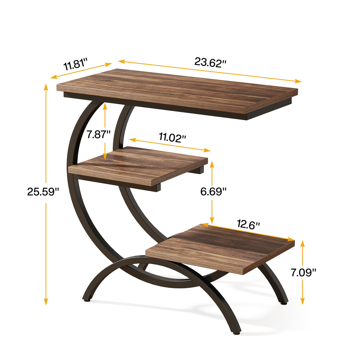 C-Shaped 3-Tier End Table with Curved Metal Frame L661