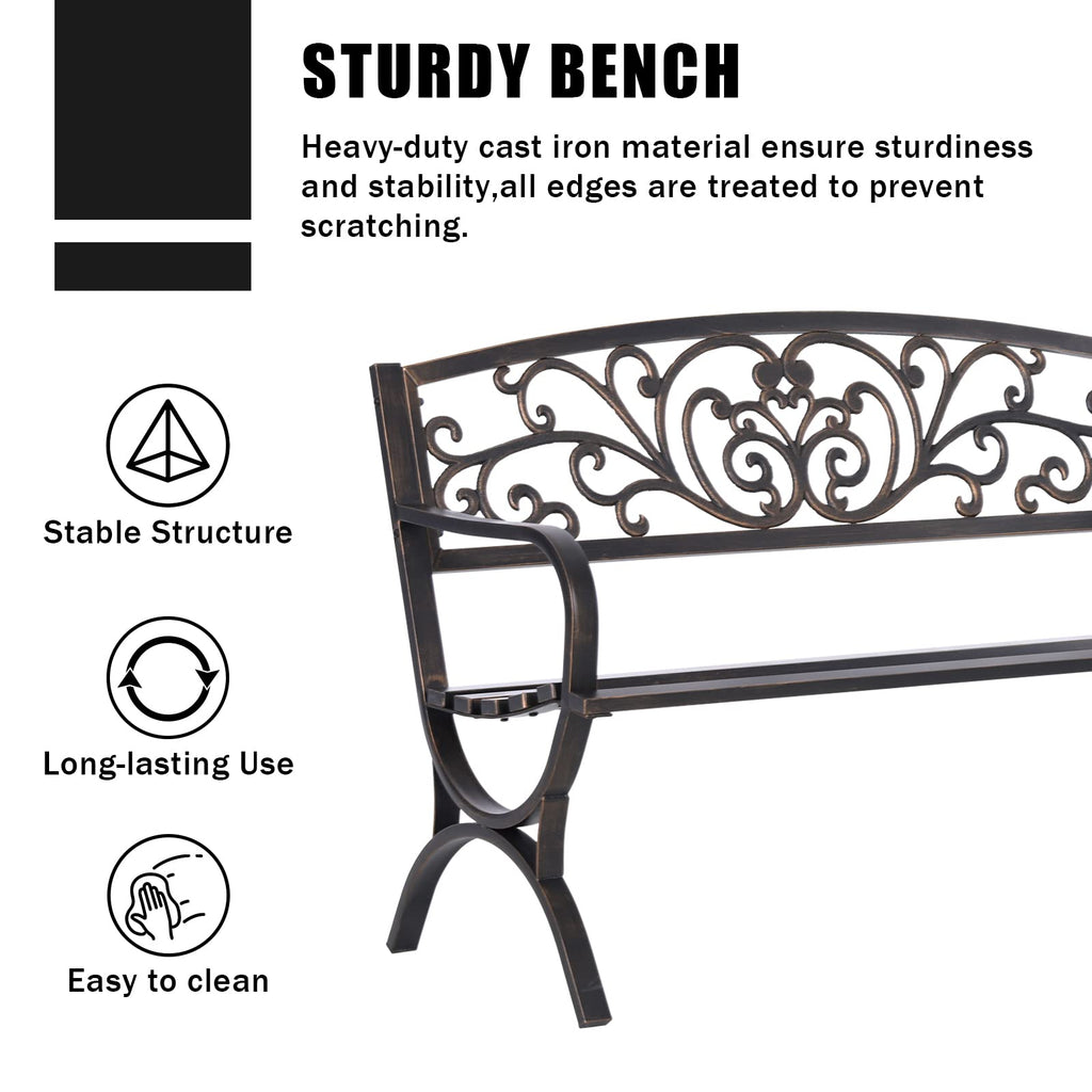 50 Inches Bronze Metal Garden Bench N3832