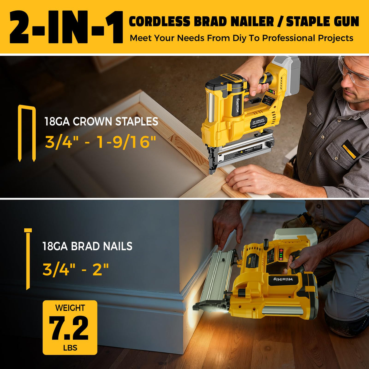 Cordless 2Inch Brad Nailer, 2-in-1 Staple Gun, 18 Gauge Battery Powered S317