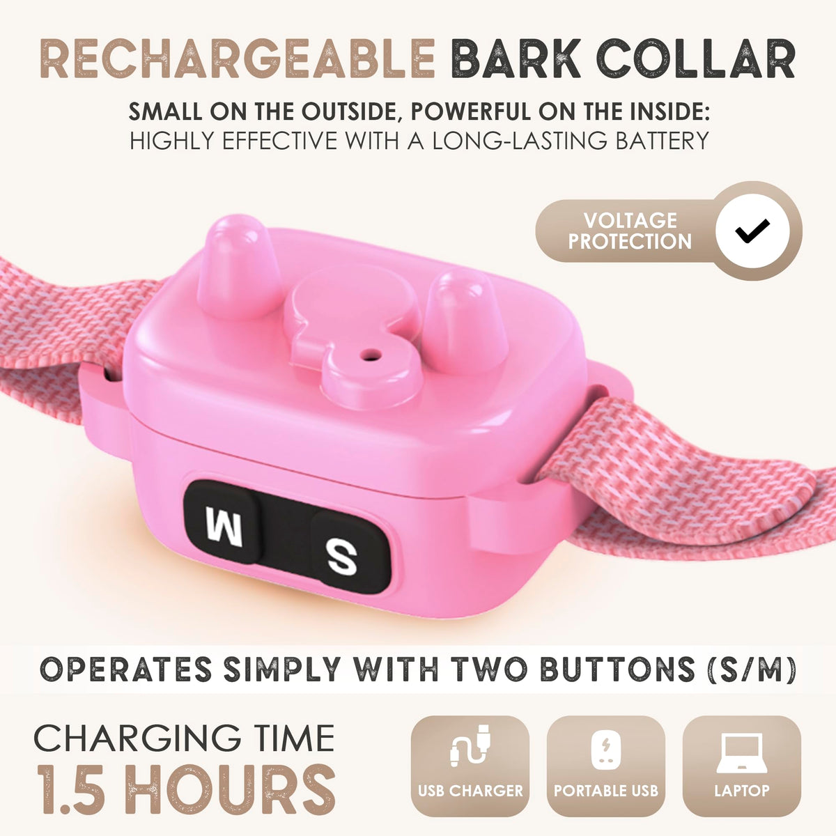 No Shock Rechargeable Bark Collar for Small Dogs 5-15 lbs Y94563