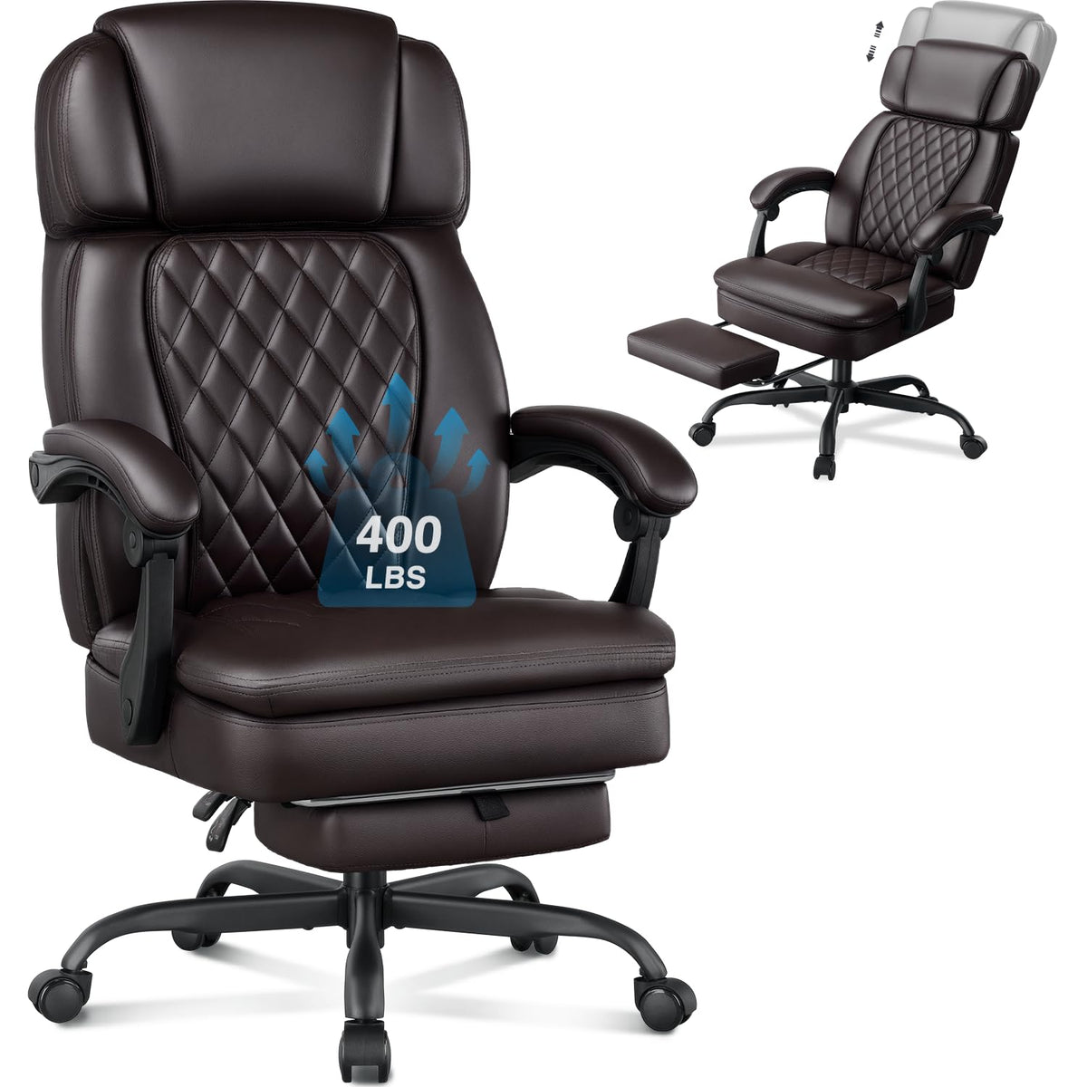 Brown 400lbs Ergonomic PU Leather Office Chair with Foot Rest Q728