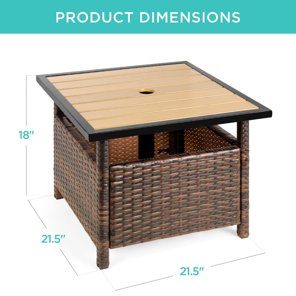 Brown Wicker Square Side Table with Umbrella Hole K914