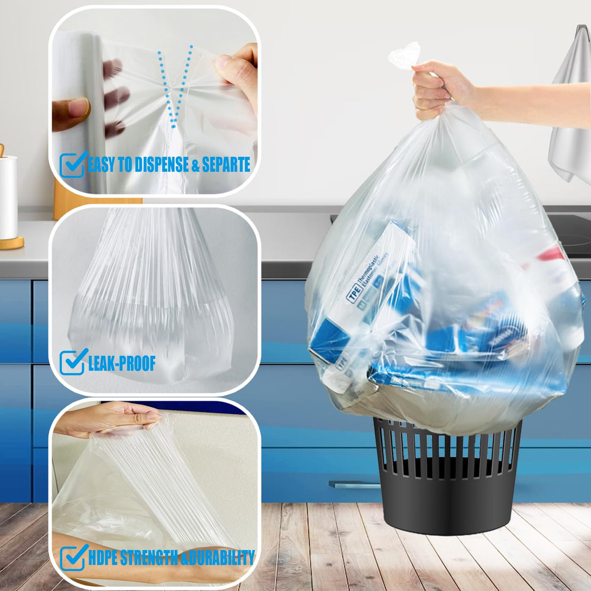 40-45 Gallon Clear Heavy Duty Plastic Trash Bags, 125 Count H70847