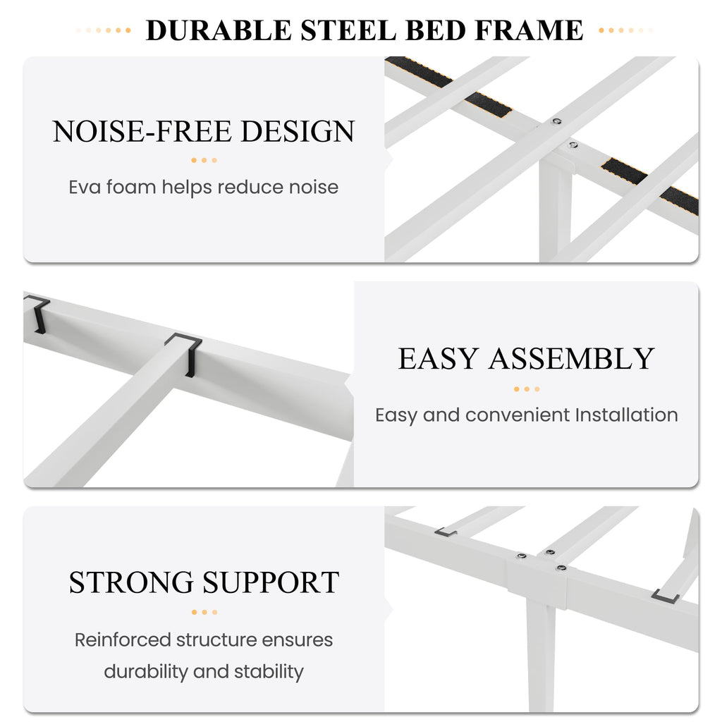 Full Size White Metal Bed Frame with Headboard Z637