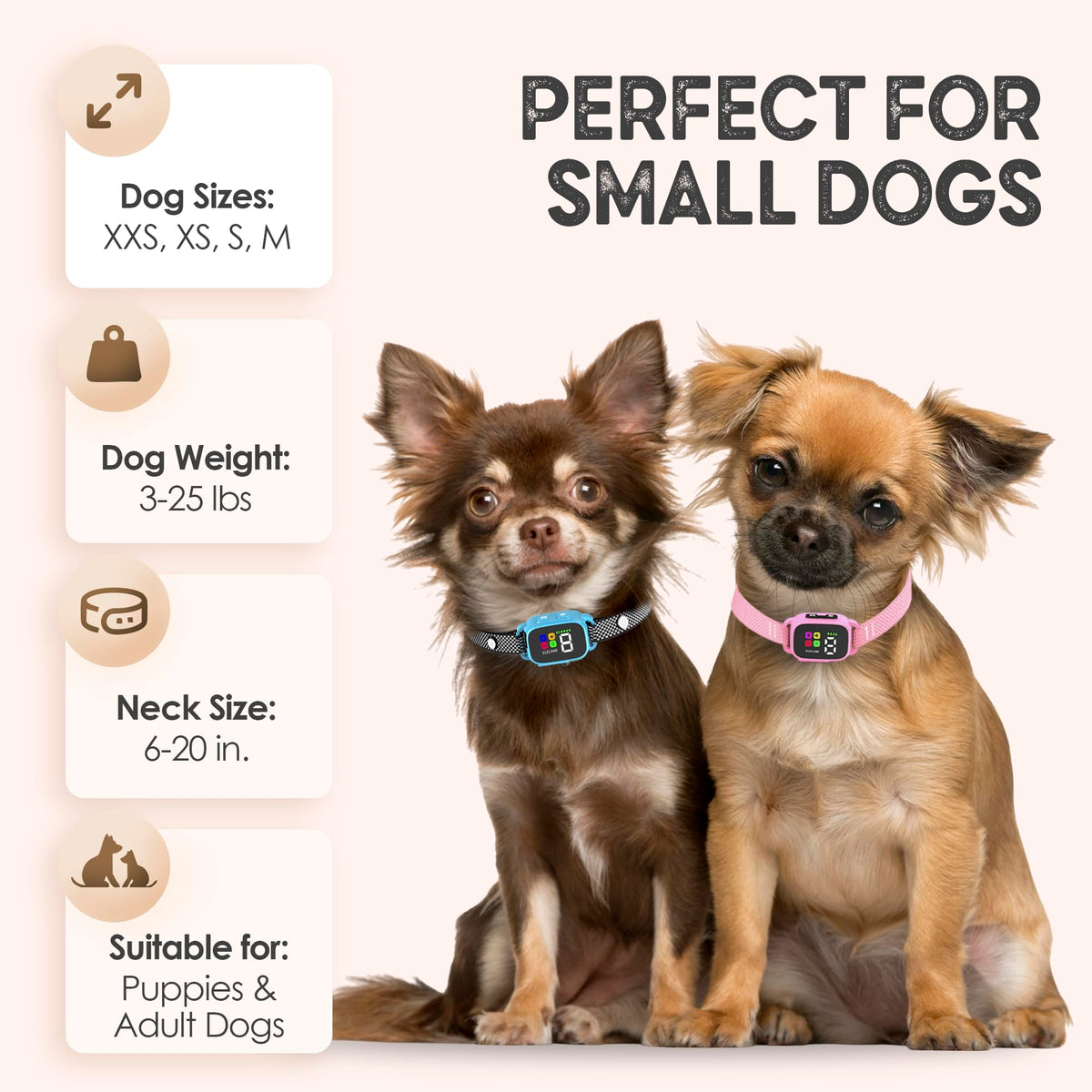 No Shock Rechargeable Bark Collar for Small Dogs 5-15 lbs Y94563