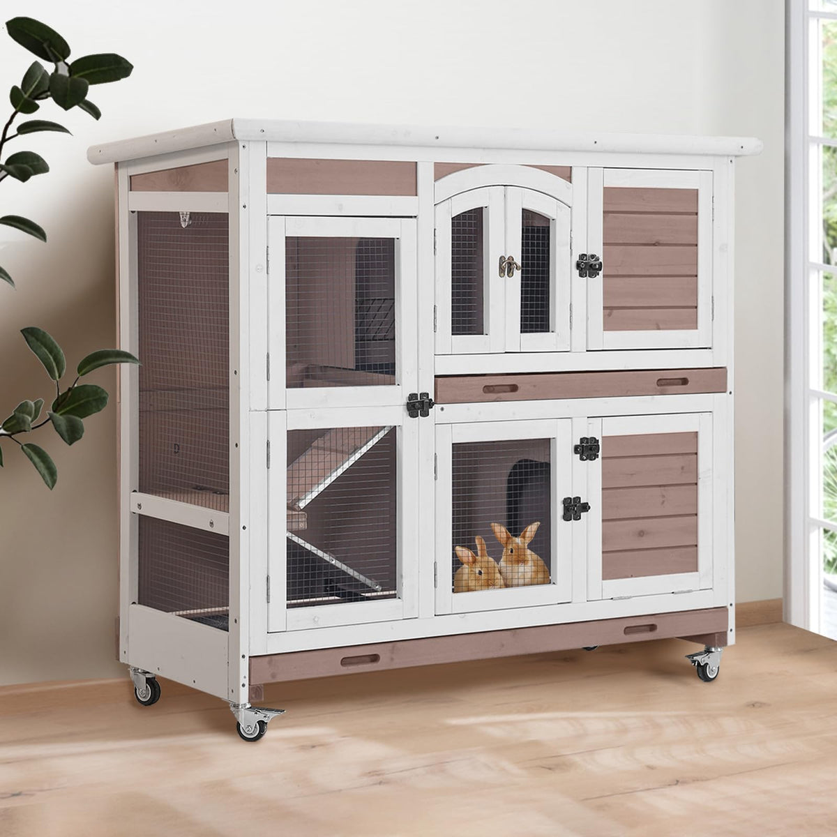 Two-Story Rabbit Hutch with Wheels V5443
