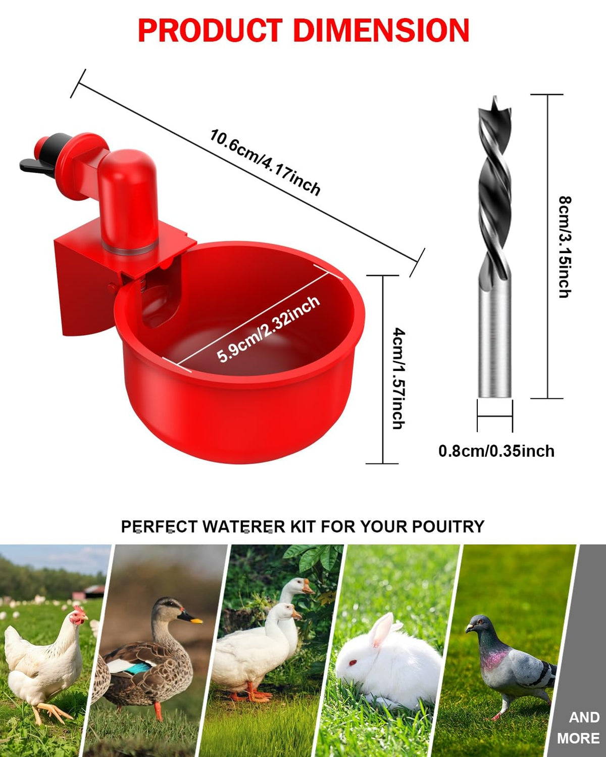 30 Packs Large Automatic Poultry Water Feeder Cups with Tee Fittings Q960