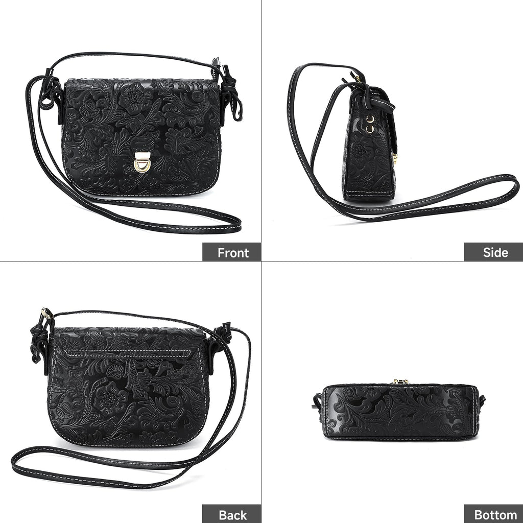 Genuine Leather Floral Embossed Crossbody Bag H294