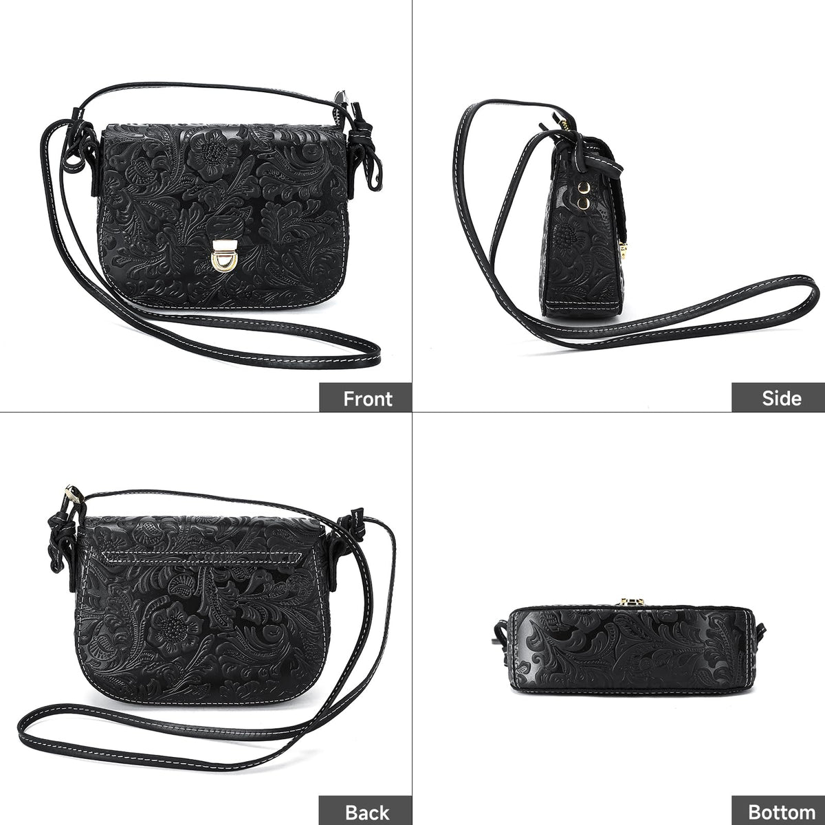 Genuine Leather Floral Embossed Crossbody Bag H294