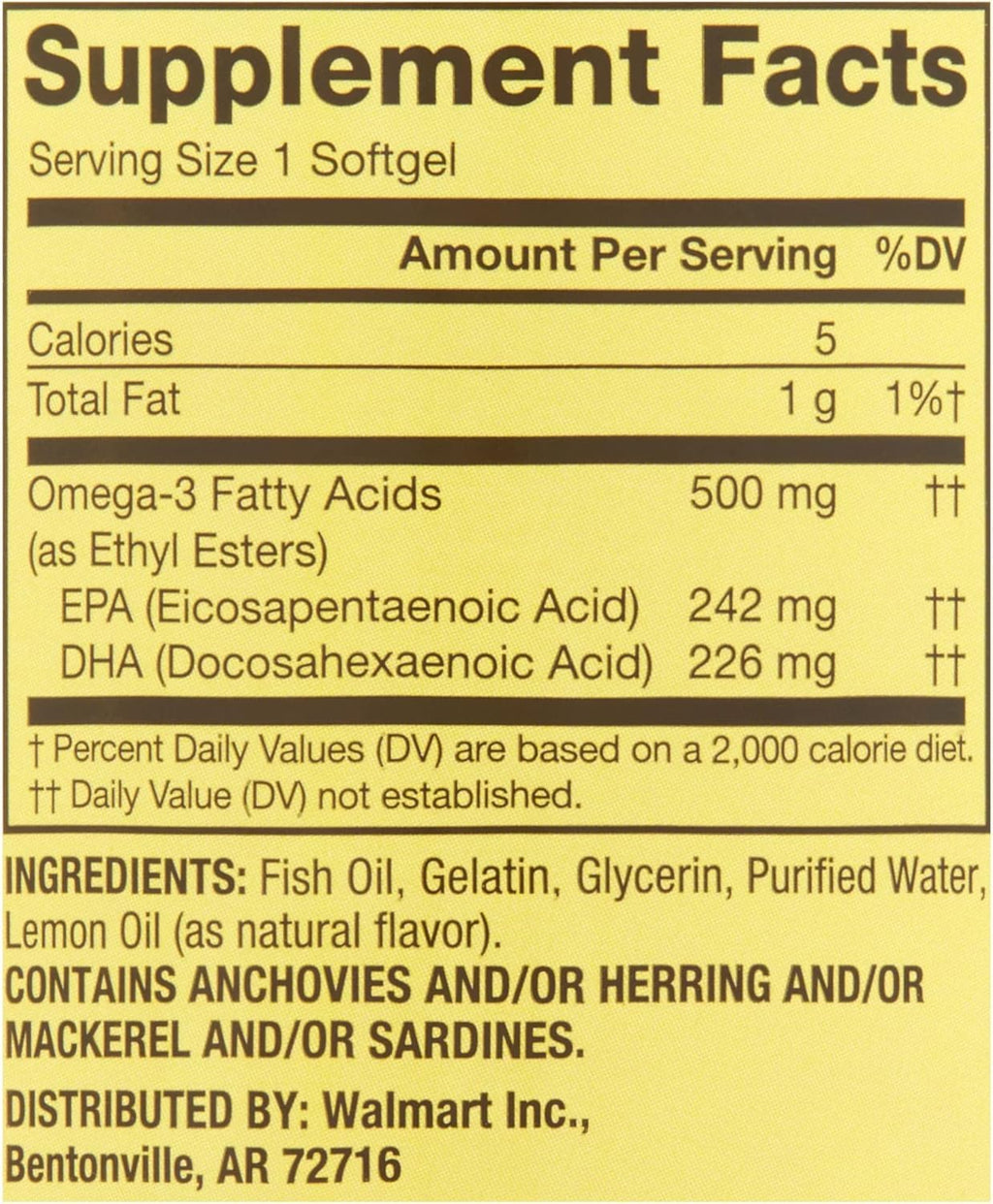 Omega-3 500 mg 180 Count Fish Oil Dietary Supplements B393