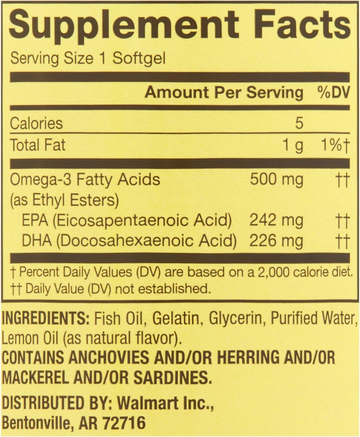 Omega-3 500 mg 180 Count Fish Oil Dietary Supplements B393
