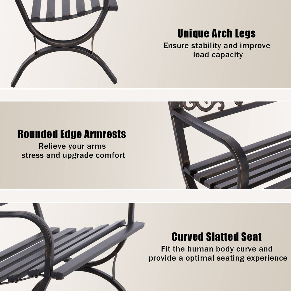 50 Inches Bronze Metal Garden Bench N3832