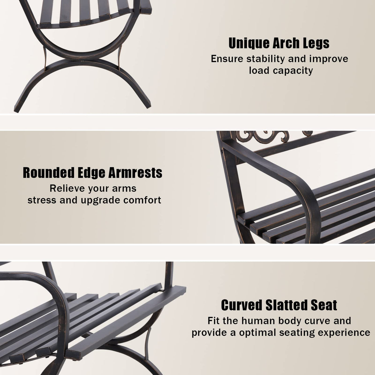 50 Inches Bronze Metal Garden Bench N3832