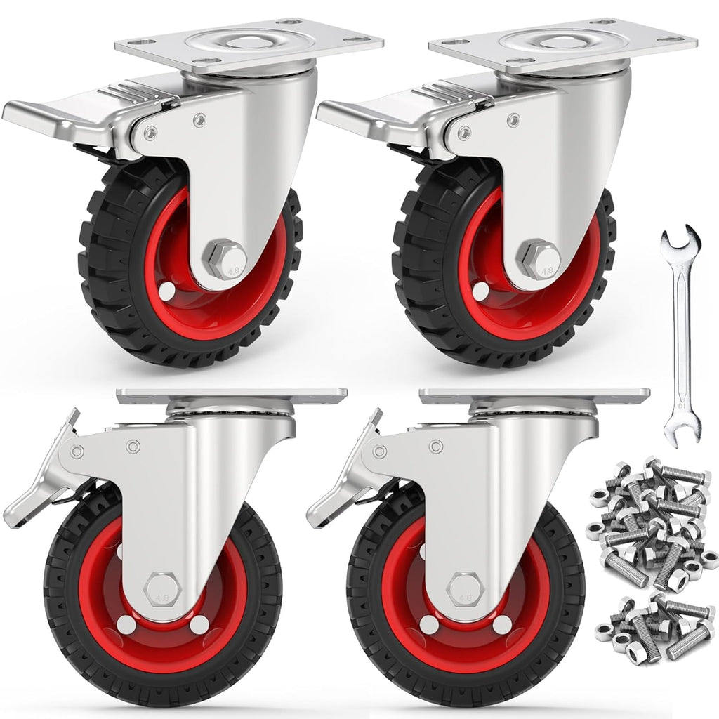 5 Inch Heavy Duty Casters Set of 4 Dual Locking Rubber Swivel Plate K3646