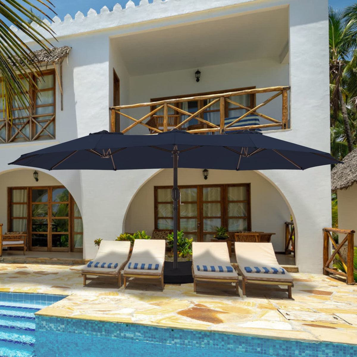 15ft Double-Sided Patio Umbrella with Base H90905