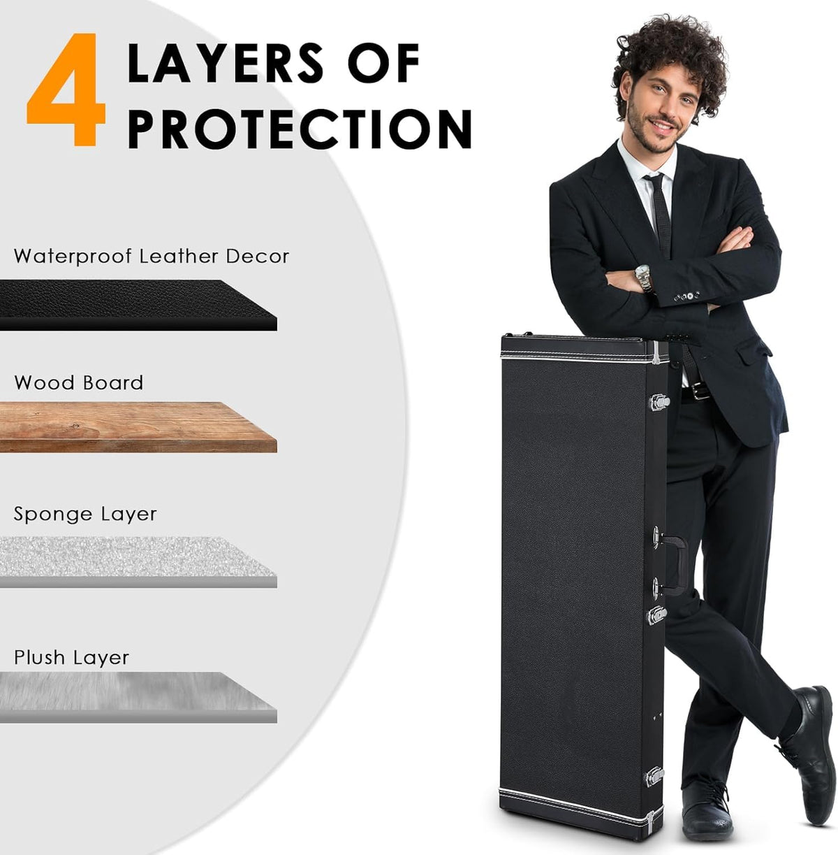 39-Inch Electric Guitar Hard Case with Thickened Padding, Black H240924