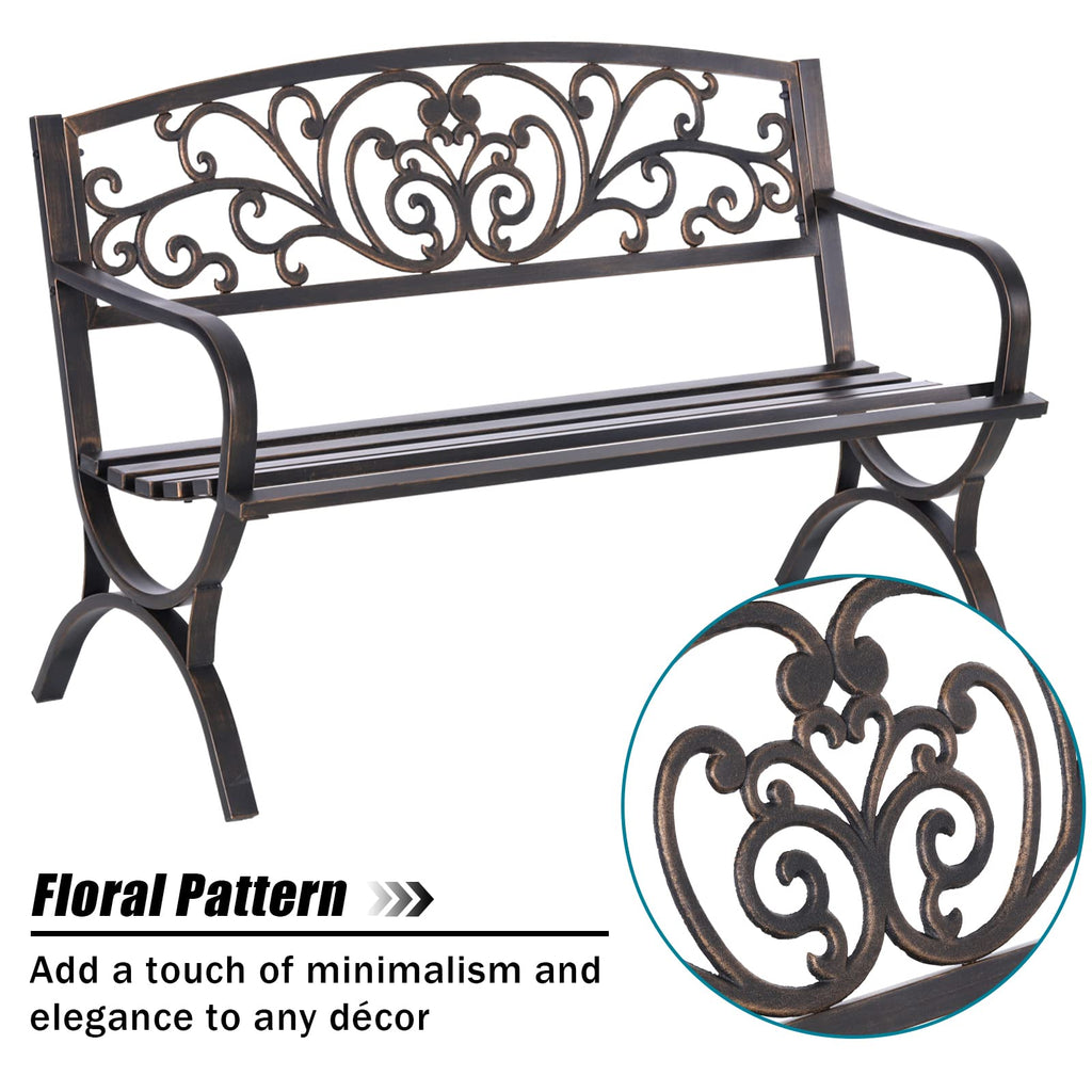 50 Inches Bronze Metal Garden Bench N3832