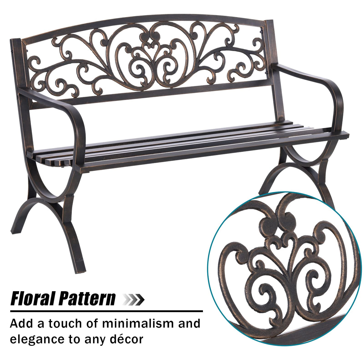 50 Inches Bronze Metal Garden Bench N3832