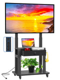 Black Rolling TV Stand with Power Outlet for 32-75 Inch Screens R665
