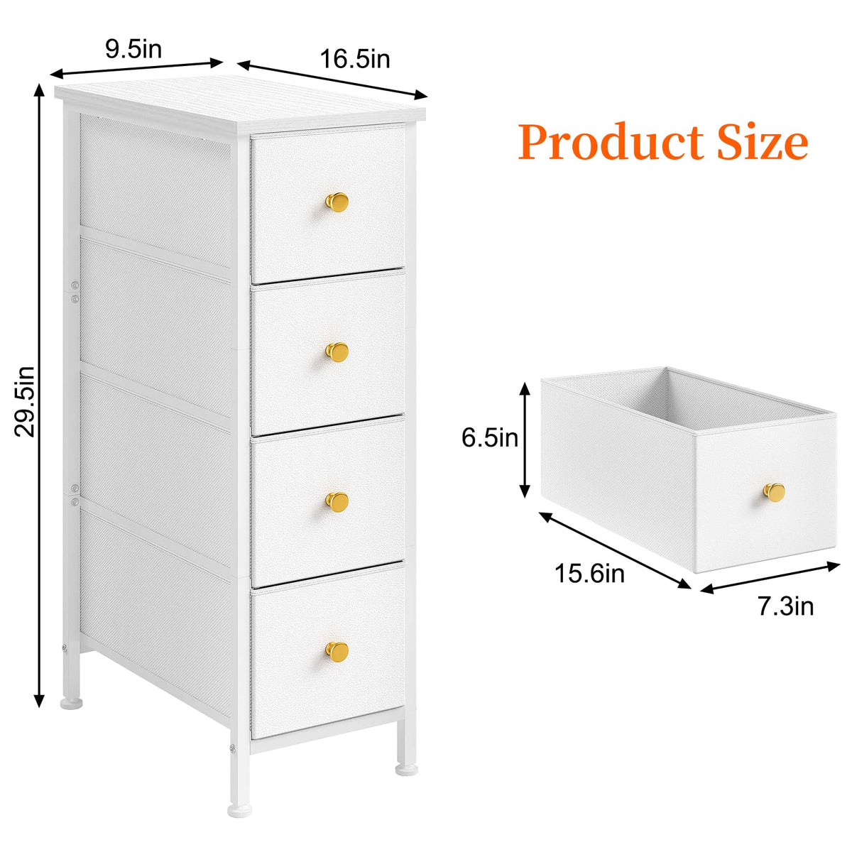 White 4 Fabric Drawer Narrow Storage Cabinet O2484