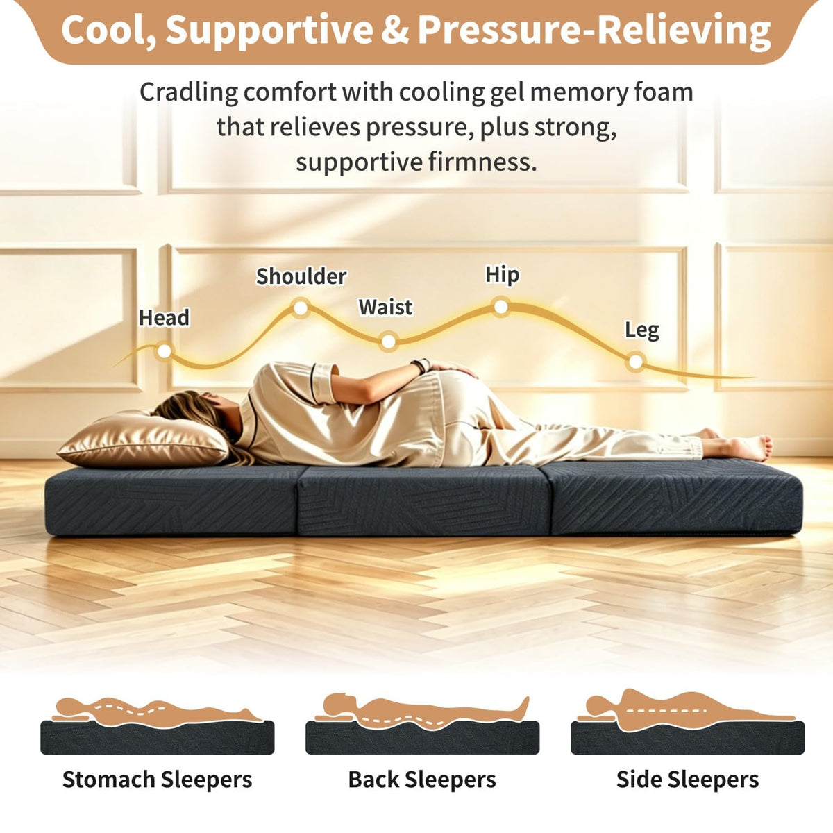 6 Inch Queen Tri-fold Memory Foam Mattress with Storage Bag U706