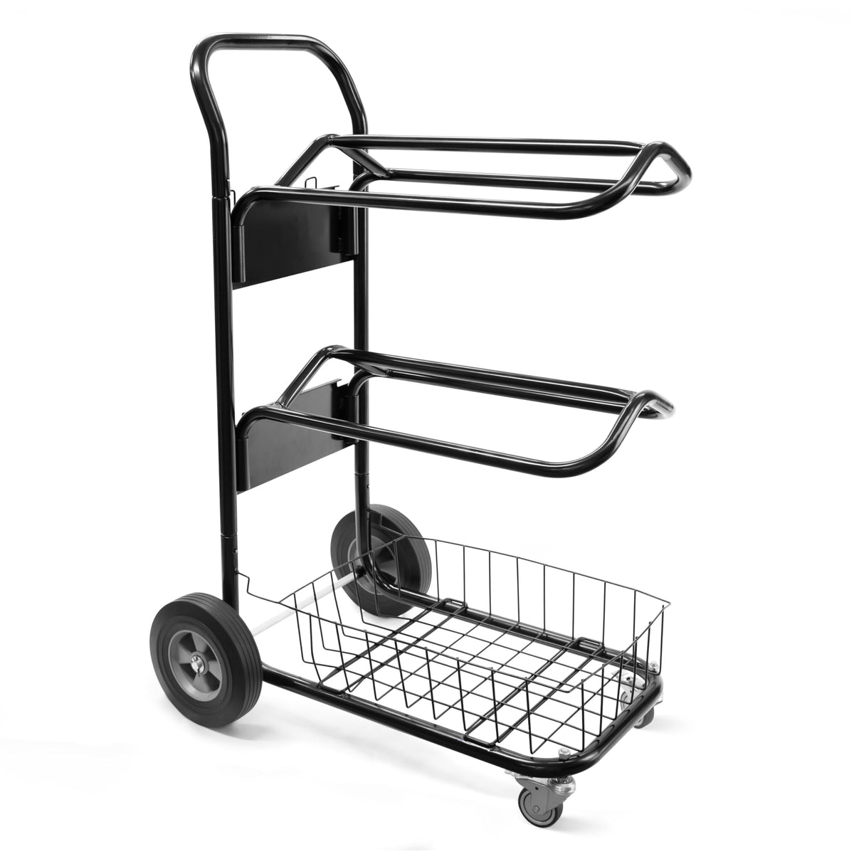 220 Lbs Rolling Saddle Rack Cart with Basket J588