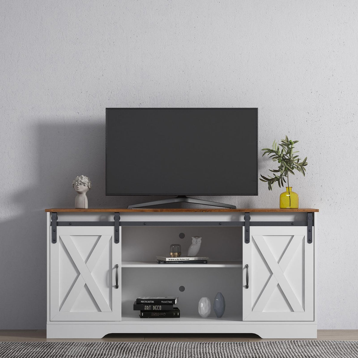 White Sliding Barn Door TV Stand K618