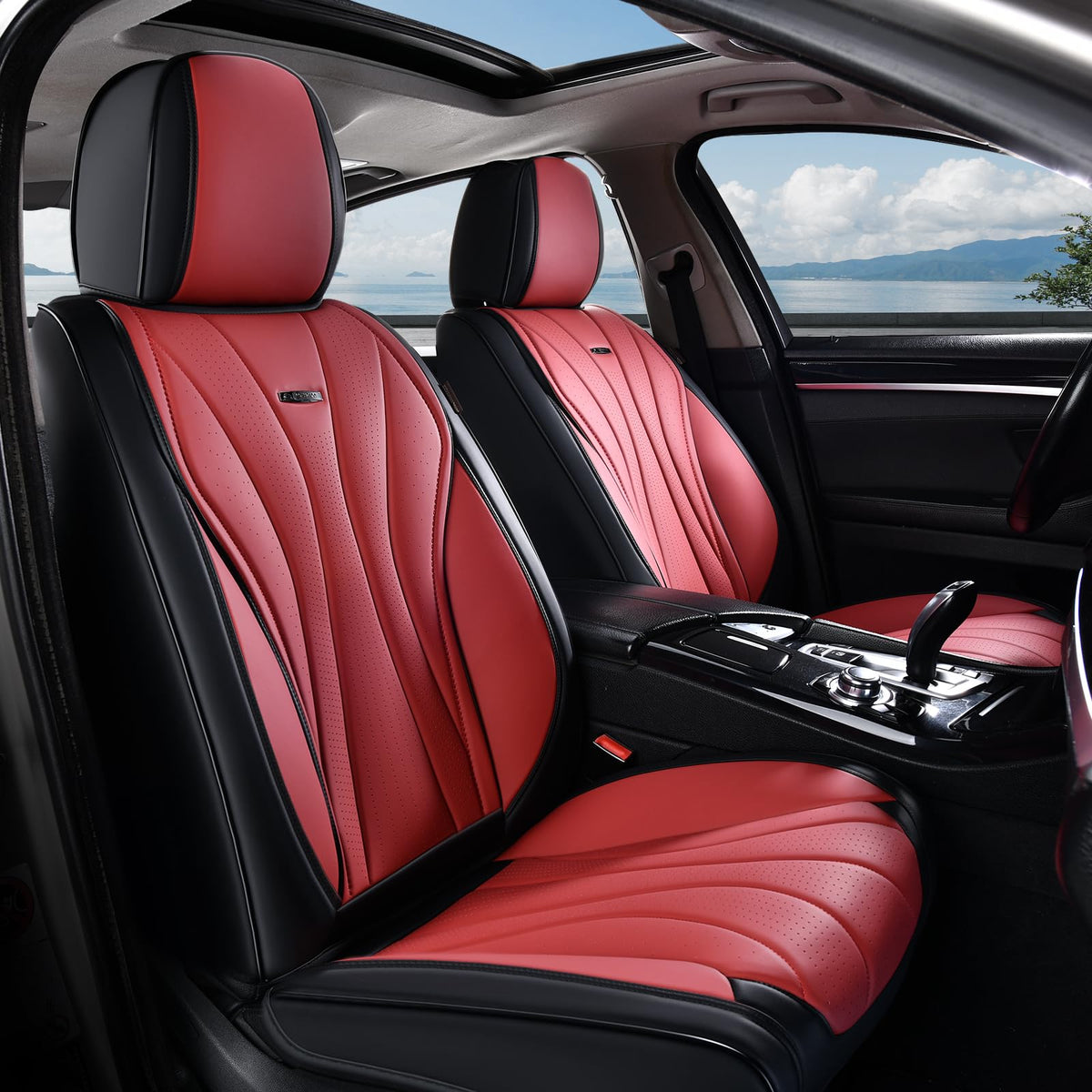 Black Red 2 Pack Leather Car Seat Covers N622